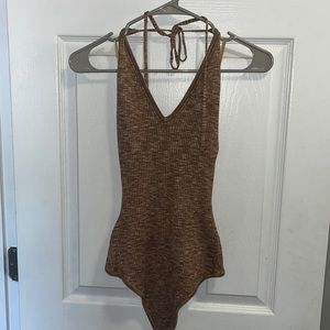 Abercrombie & Fitch size L brown/tan ribbed halter bodysuit